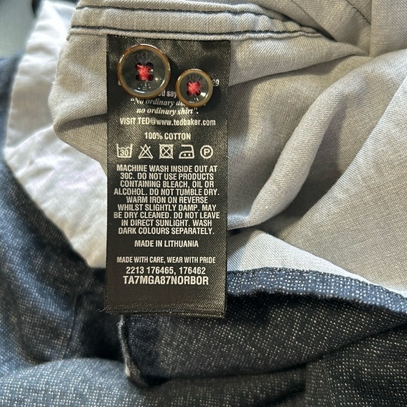 Ted Baker London Mens Long Sleeve Button Down Dress Shirt Denim Blue Sz 3 Medium - Picture 10 of 16